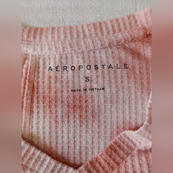 💚 AEROPOSTALE Tie Dye Waffle Knit V-Neck Long Sleeve Blouse Size Small - Picture 5 of 6